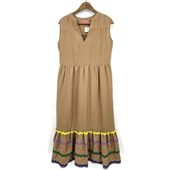 New Vilagallo Lenna Midi Linen Shift Dress Womens 38 V Neck Sleeveless - Picture 1 of 5